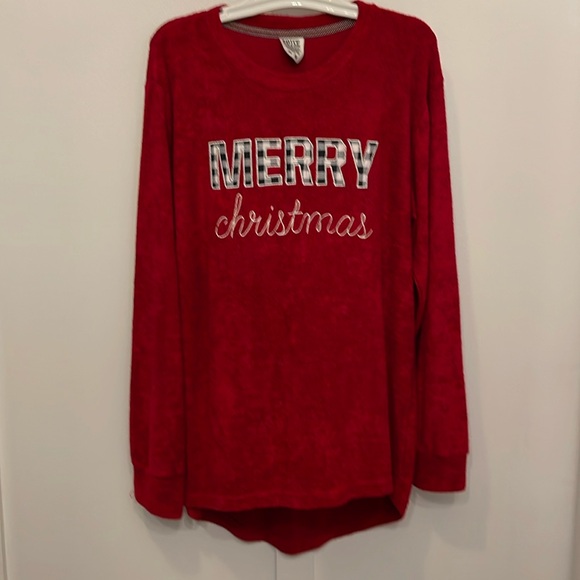 Merry Christmas Women Tunic Top 2X Red Embroidered Holiday Festive Warm Cozy - Picture 1 of 4